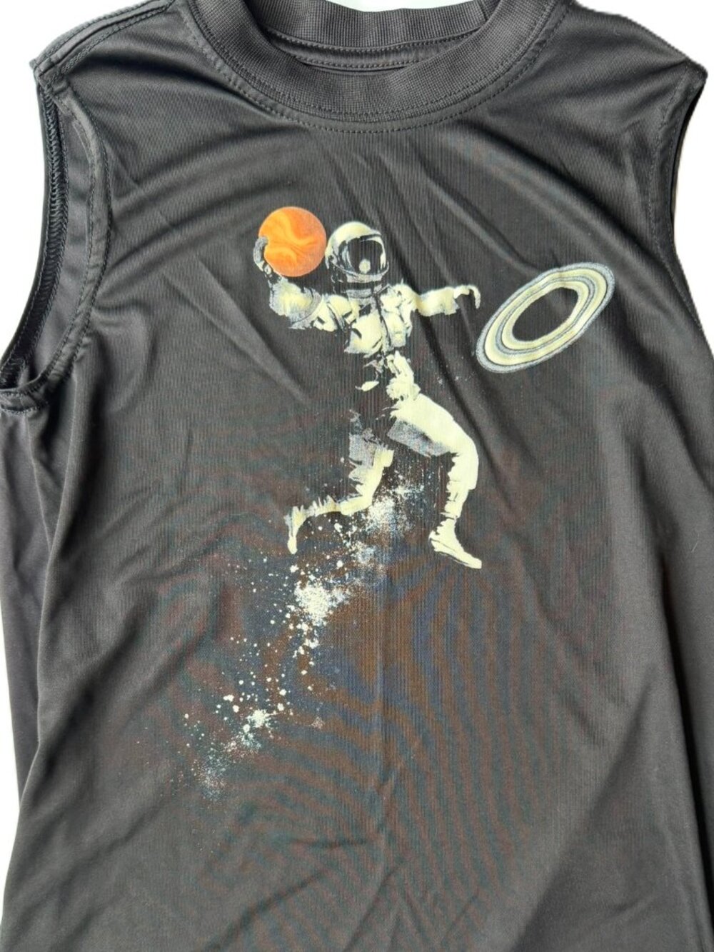 Boy's Sleeveless Athletic Top - Black Astronauts Basketball